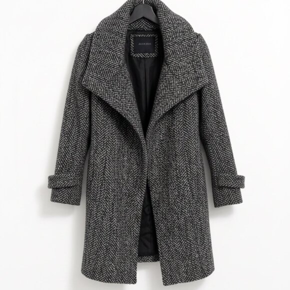 🧥 ZARA BASIC Long Check Belted Coat – Women Size (M) - Picture 2 of 7